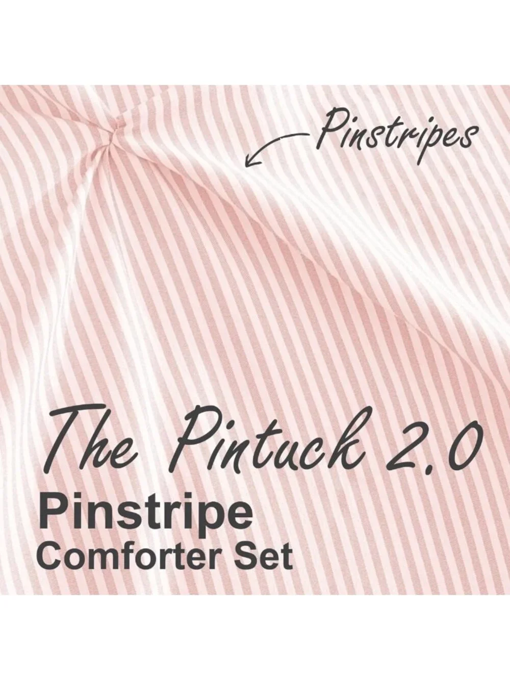 Pinstripe Peach Pink Comforter Set - Classic Pintuck 3-Piece Bedding Set